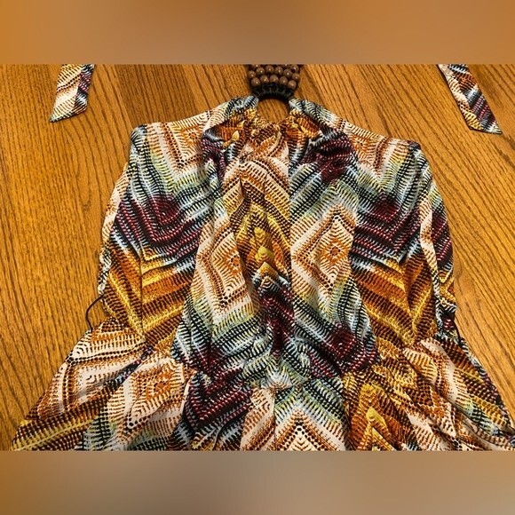 I.Q. Authentic Brand Colorful Diamond Textured Tie Neck Beaded Ring Romper - Picture 6 of 16